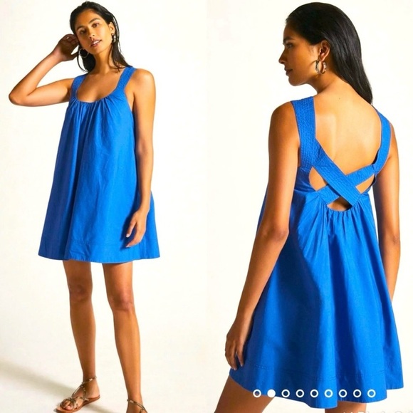 Anthropologie Maeve Vibrant Blue Cross Back Mini Dress - Picture 1 of 9